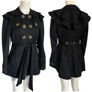 Anthropologie Leifsdottir Black Ruffle Cape Trench Coat Size 6